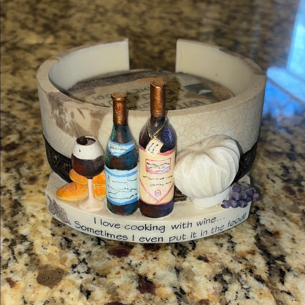 Wine-Themed Coaster Set with Holder